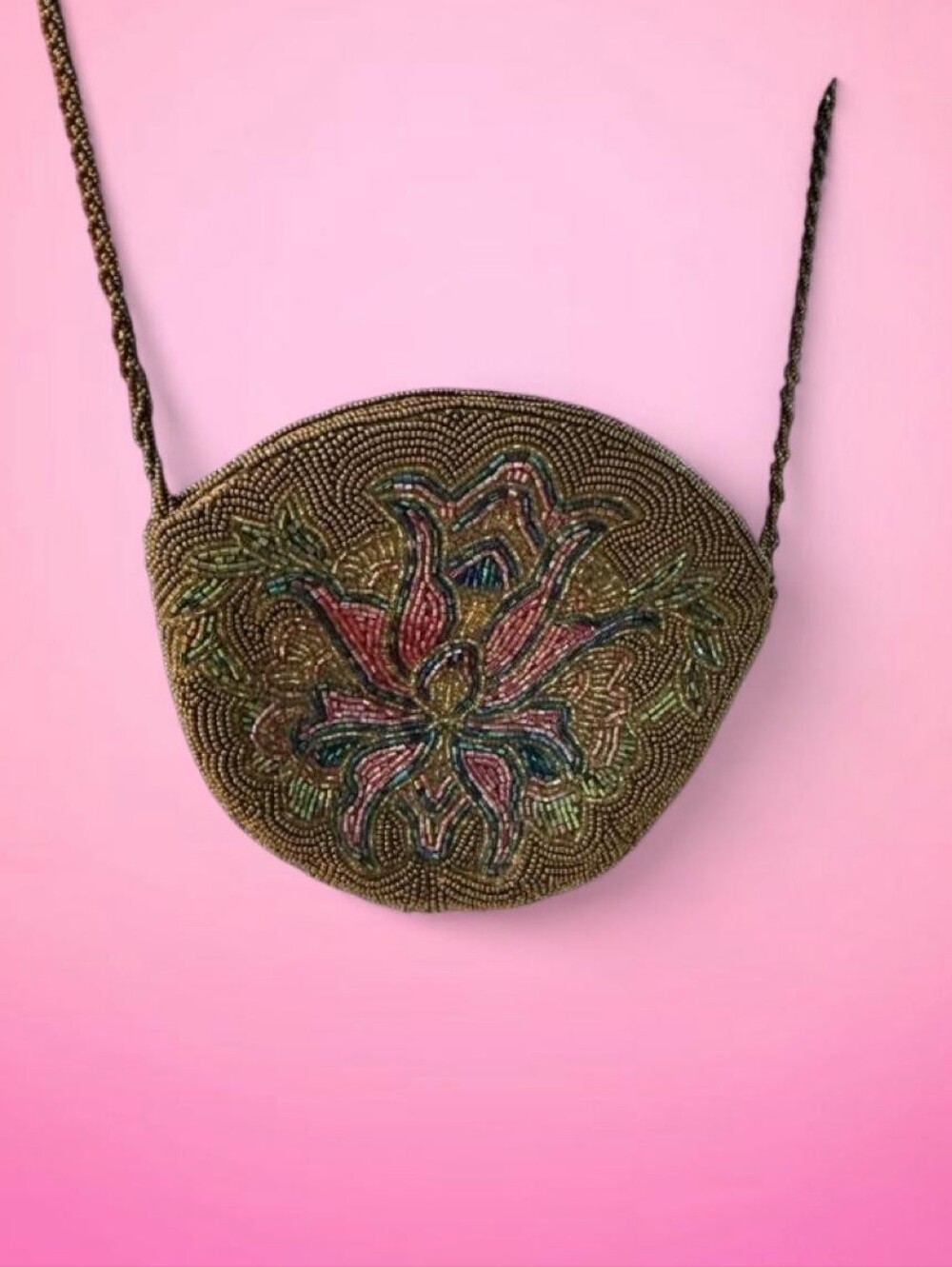Beaded Floral Crossbody Bag - Olive Green